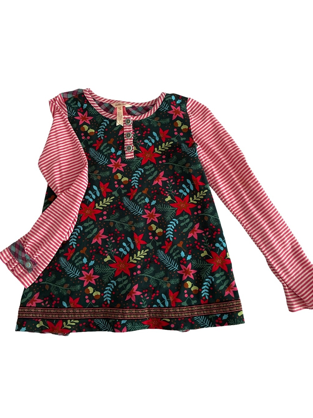 Matilda Jane Winter Girls Long Sleeve Floral & Stripe Tunic Top Sz 10